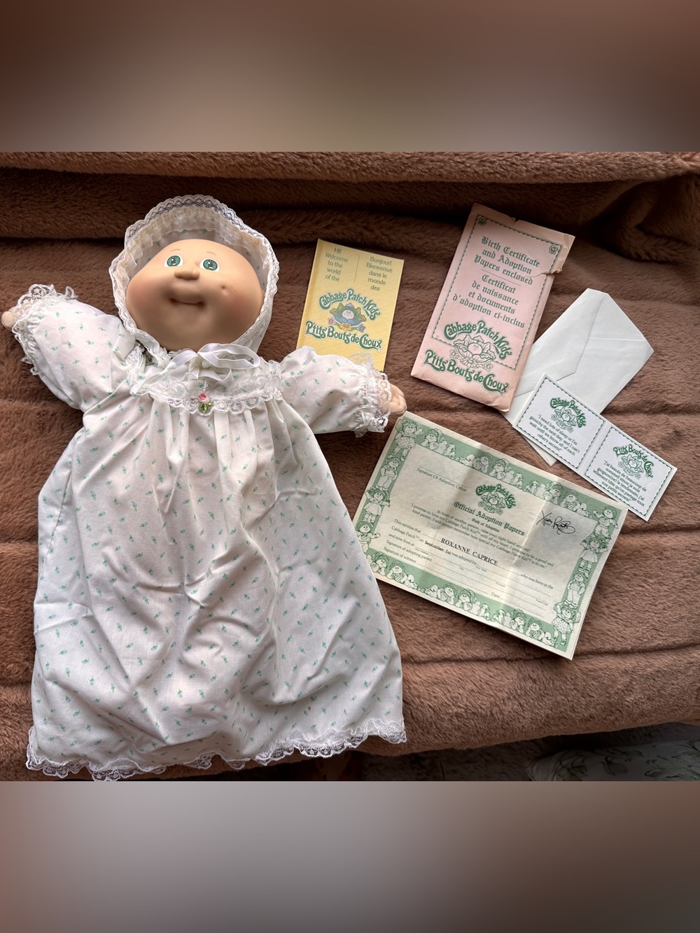Vintage 1984 Coleco Cabbage Patch Kids Bald Baby Doll Green Eyes Tagged Sleeper